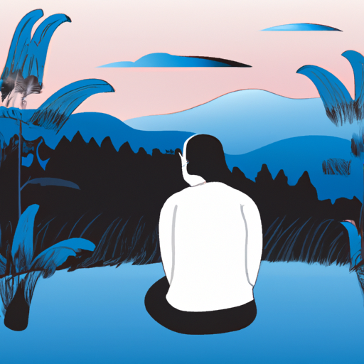 Person meditating in serene nature setting.