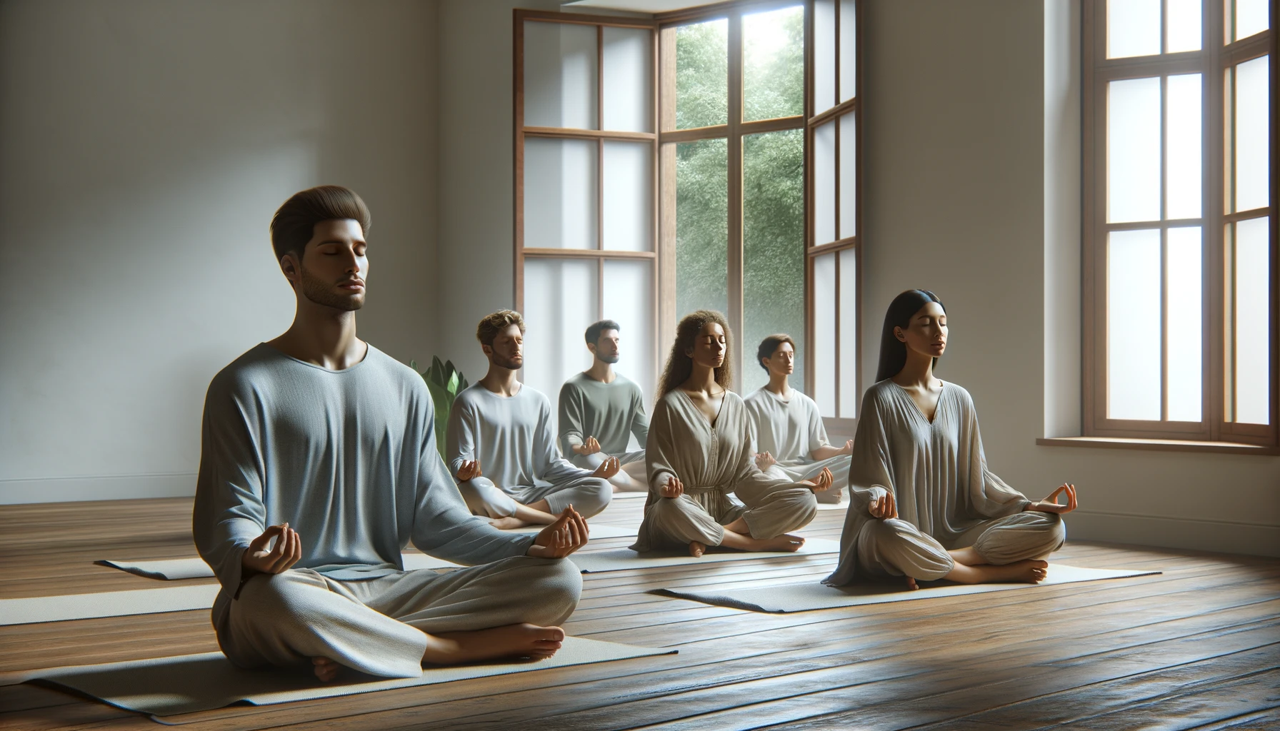 Person meditating in peaceful nature setting.