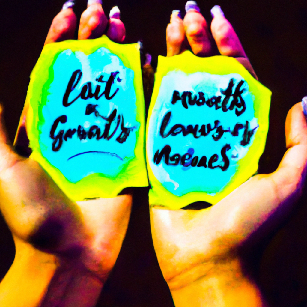 Hands holding glowing motivational affirmations close.