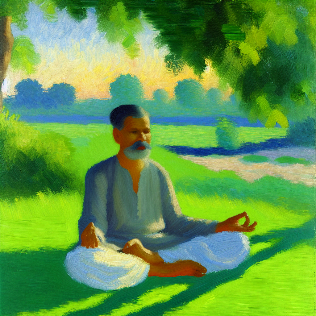 Person meditating in peaceful nature setting.