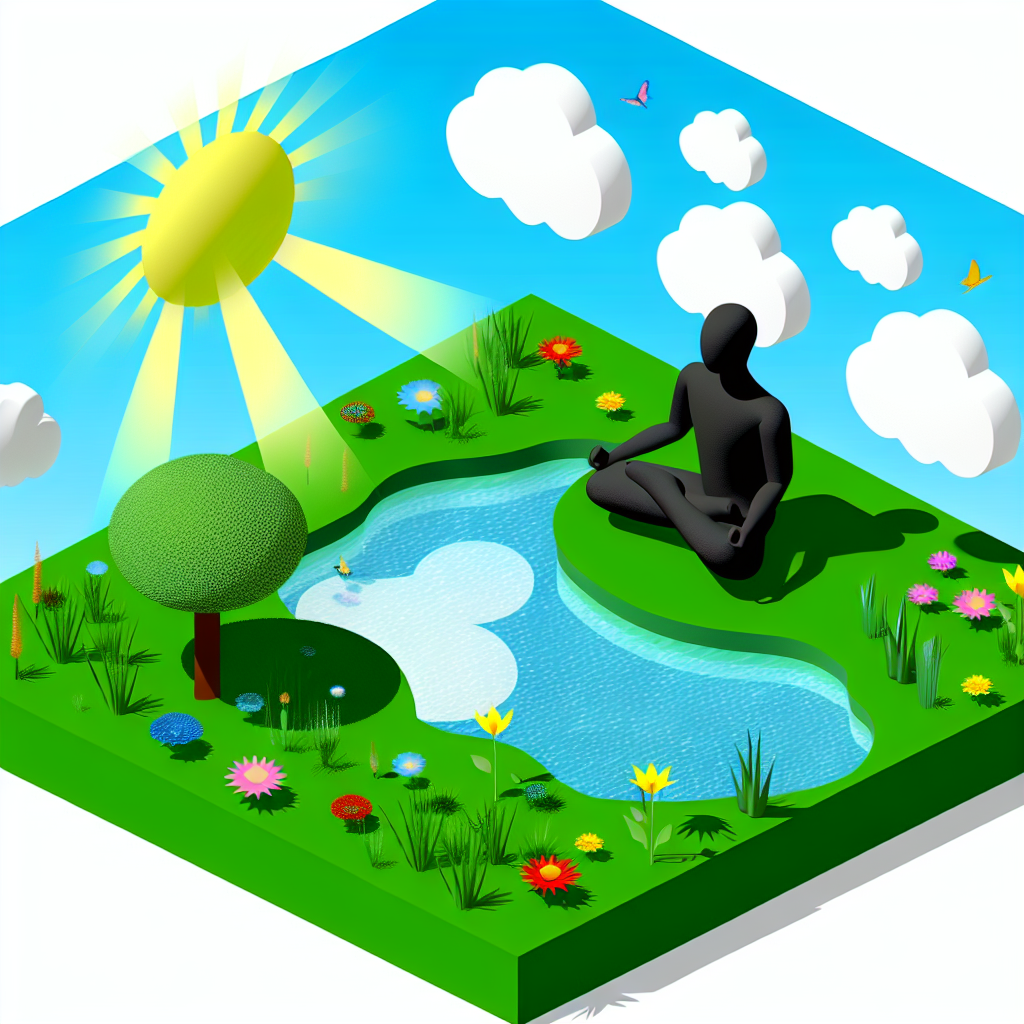 Person meditating in peaceful nature setting.