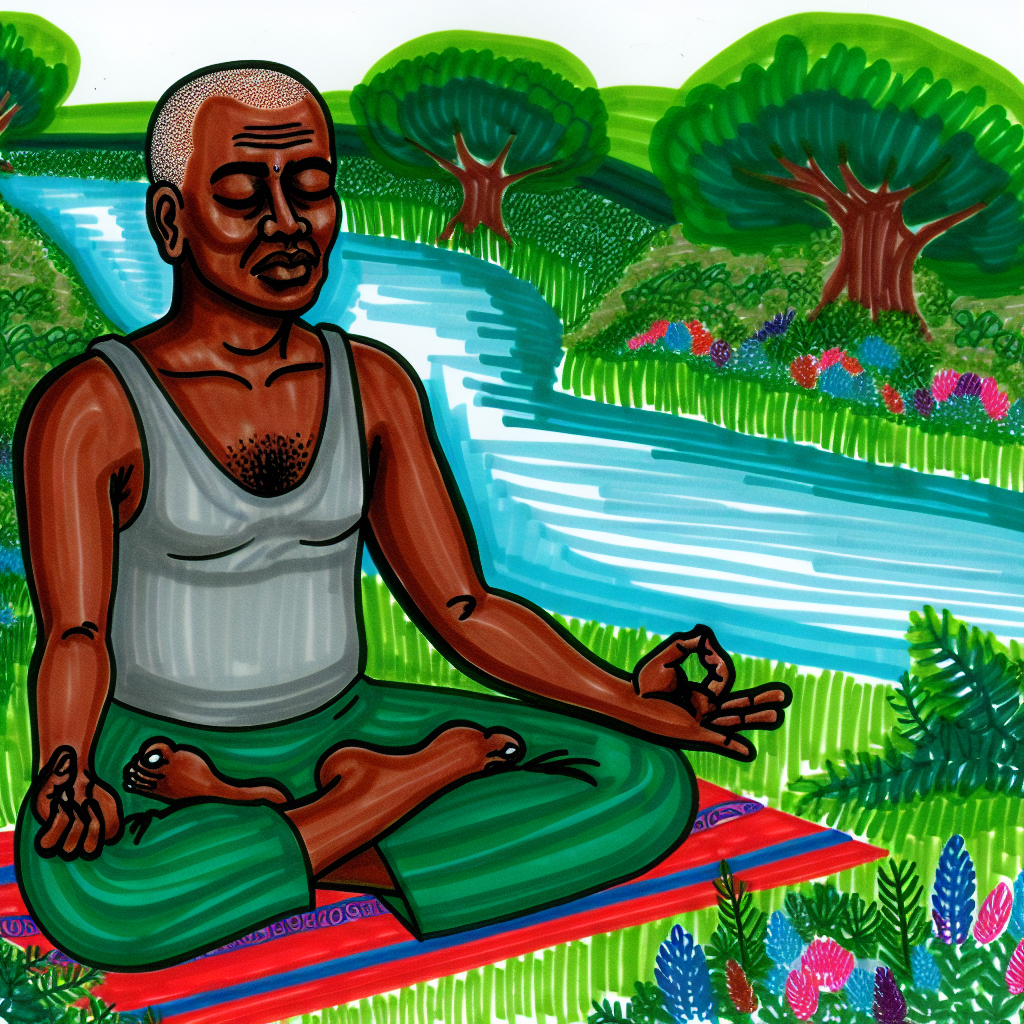 Person meditating in peaceful nature setting.