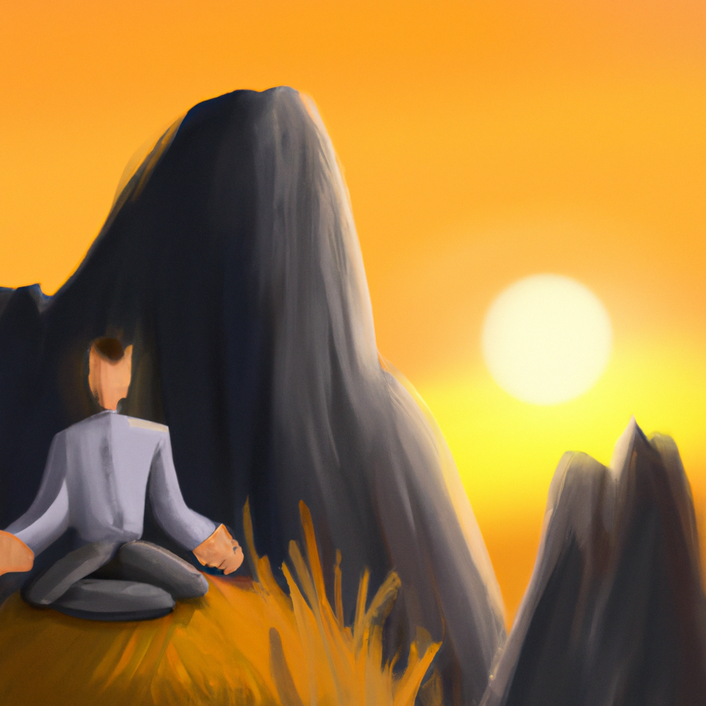 Person meditating in serene natural setting.