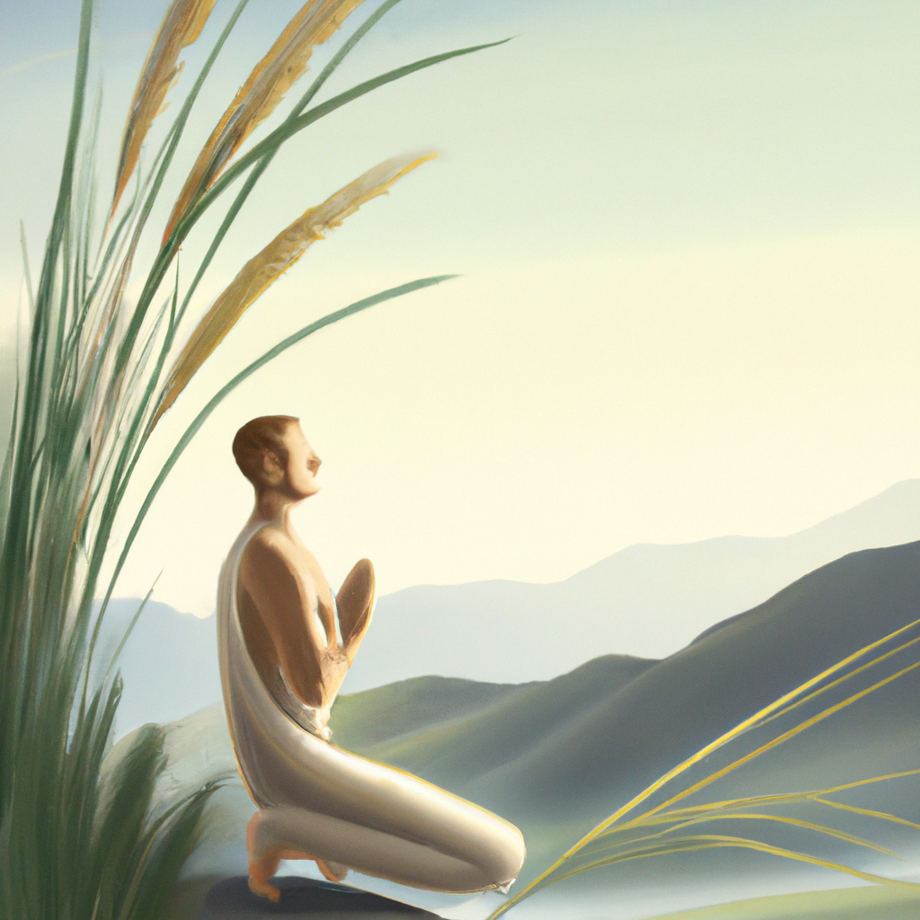 Person meditating in serene natural setting.